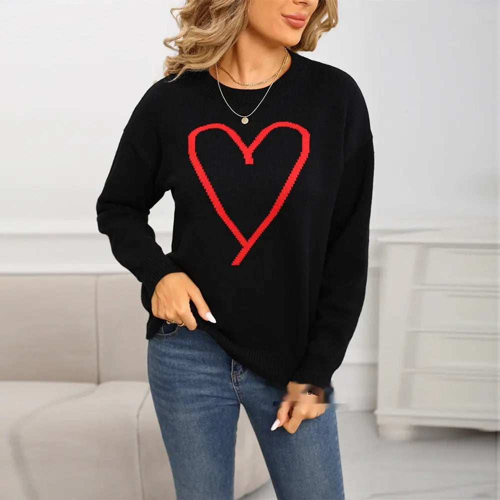 Women's Pullover Heart Knitted Sweater Top Angel Wishes