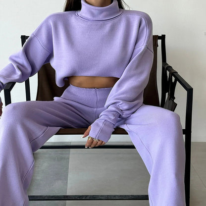 Turtleneck Loose Long Sleeve Top And Trousers Set Angel Wishes