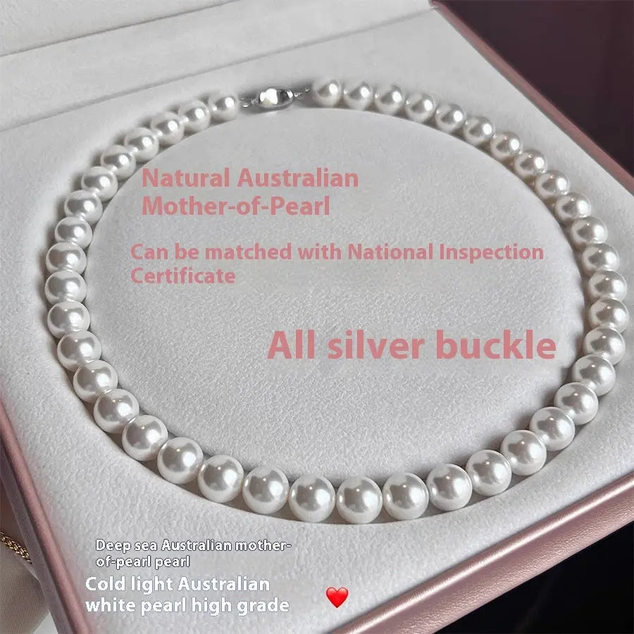 925 Silver Ingot Buckle Strong Light High Quality Shell Pearls Australian White Necklace Angel Wishes