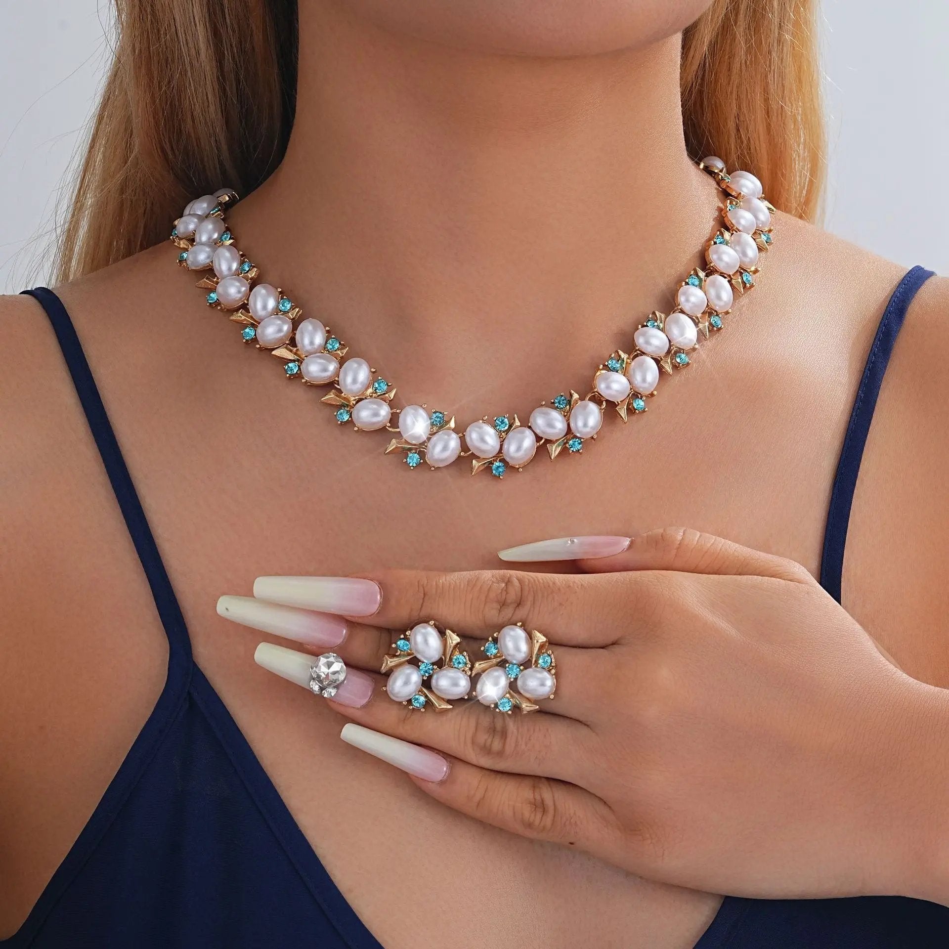 Turquoise Pearl Necklace And Earrings Suite Angel Wishes