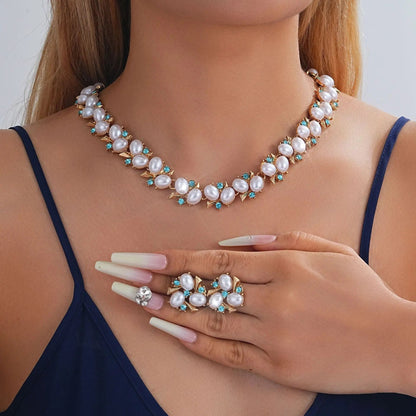 Turquoise Pearl Necklace And Earrings Suite Angel Wishes