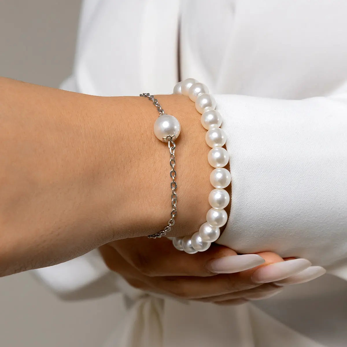 Fashion Hand Stringed Pearls Bracelet Two-piece Set Angel Wishes
