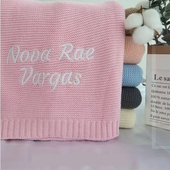 Personalized Knitted Cotton Baby Blanket Angel Wishes