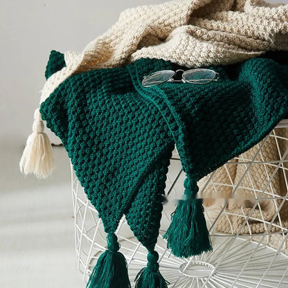 Nordic Tassel Knitted Woolen Yarn Blanket Angel Wishes