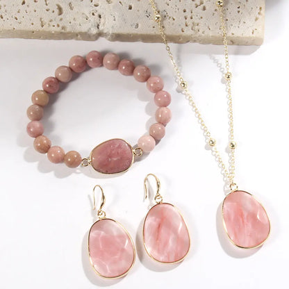 Gold Chain Necklace Natural Stone Bracelet Earrings Women's Jewelry Set Angel Wishes