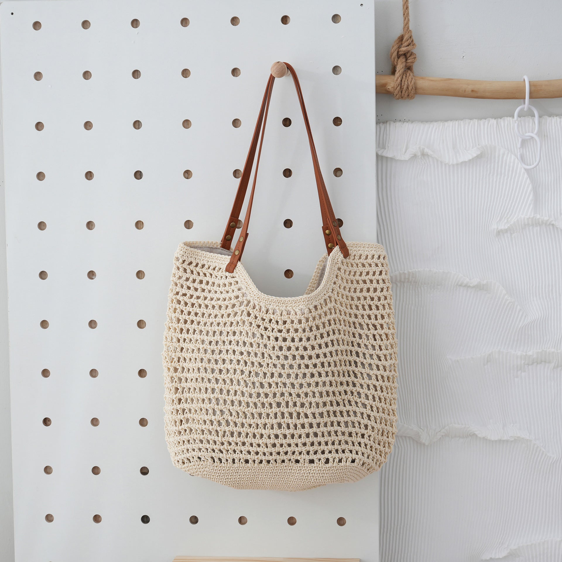 Casual Hollow Mesh Woven Lightweight Straw Handbag Angel Wishes