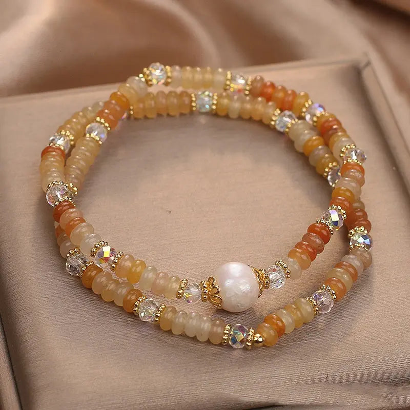 National Style Opal Stringed Pearls Double Ring Bracelet Angel Wishes