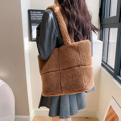 Women's Designer Luxury Plush Bag Winter Fashion Cute Tote Handbags Large Capacity Portable Single Shoulder Furry Bags Angel Wishes