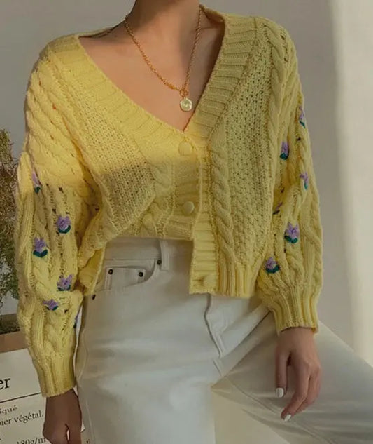 Retro V-Neck Cardigan Angel Wishes