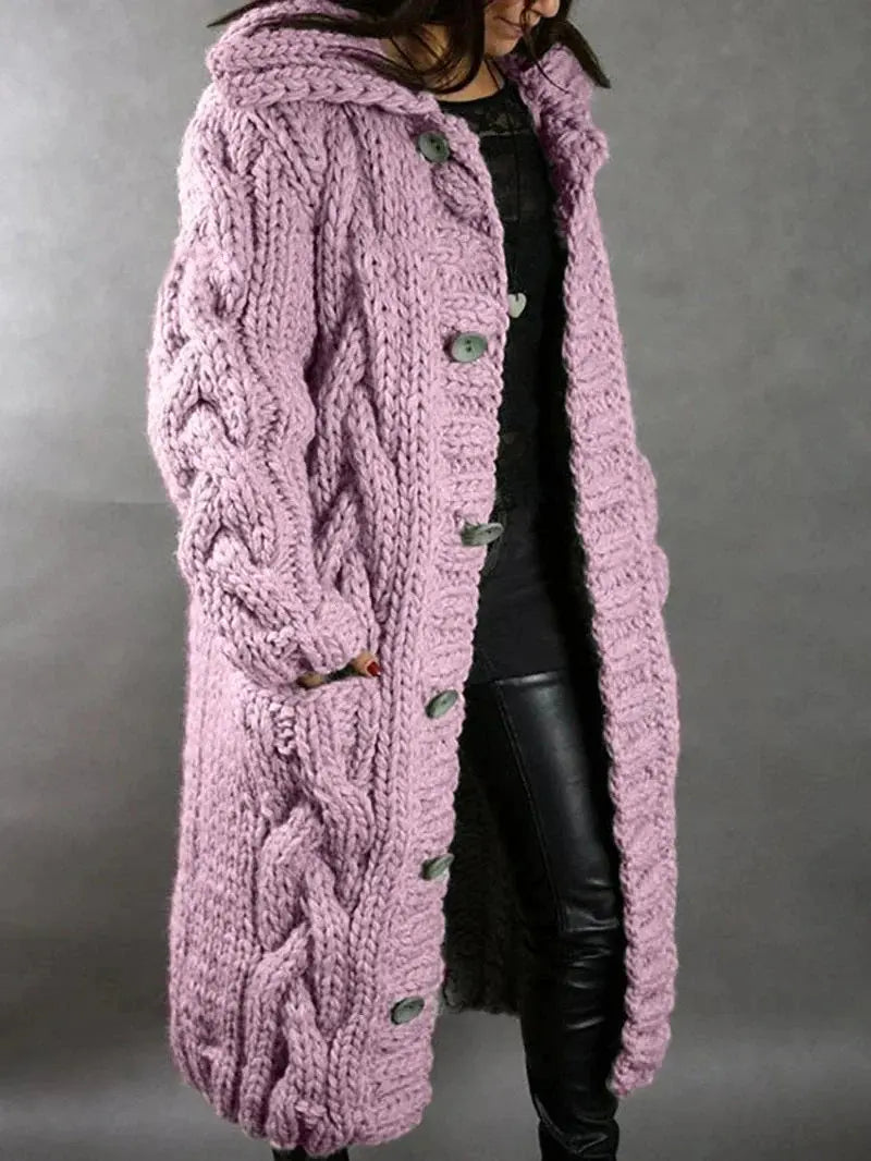 Autumn And Winter Loose Hooded Over-the-knee Knitted Cardigan Angel Wishes