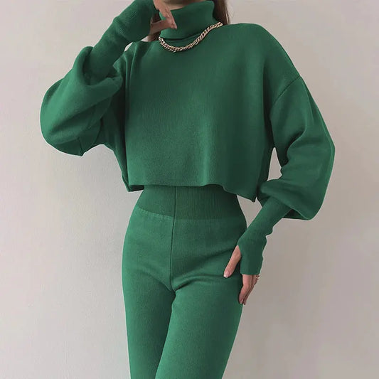 Turtleneck Loose Long Sleeve Top And Trousers Set Angel Wishes