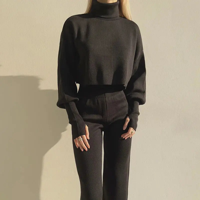 Turtleneck Loose Long Sleeve Top And Trousers Set Angel Wishes