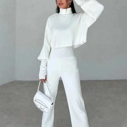 Turtleneck Loose Long Sleeve Top And Trousers Set Angel Wishes