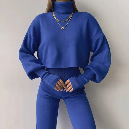 Turtleneck Loose Long Sleeve Top And Trousers Set Angel Wishes