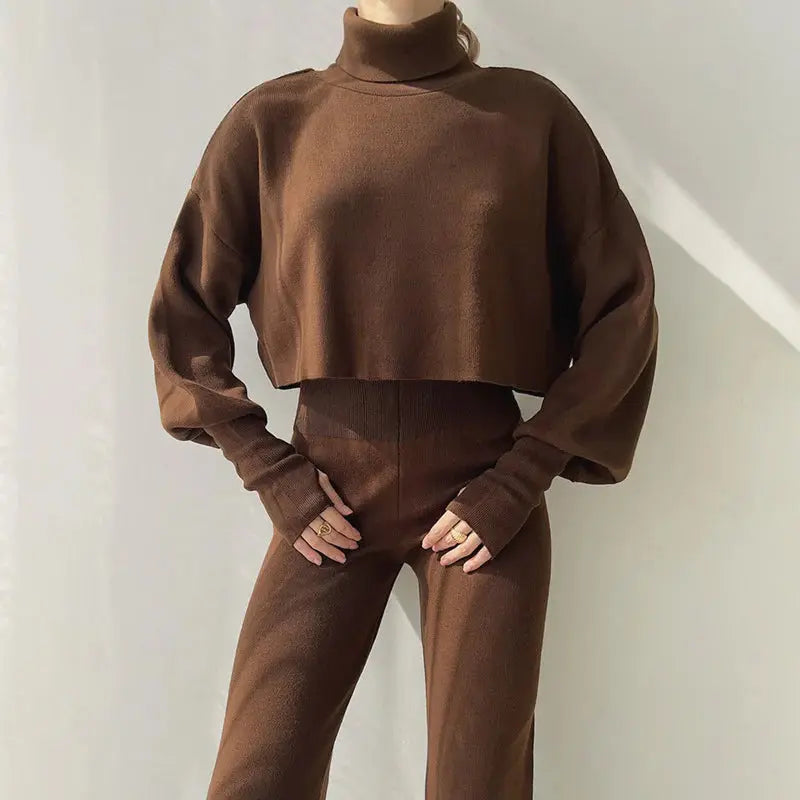 Turtleneck Loose Long Sleeve Top And Trousers Set Angel Wishes