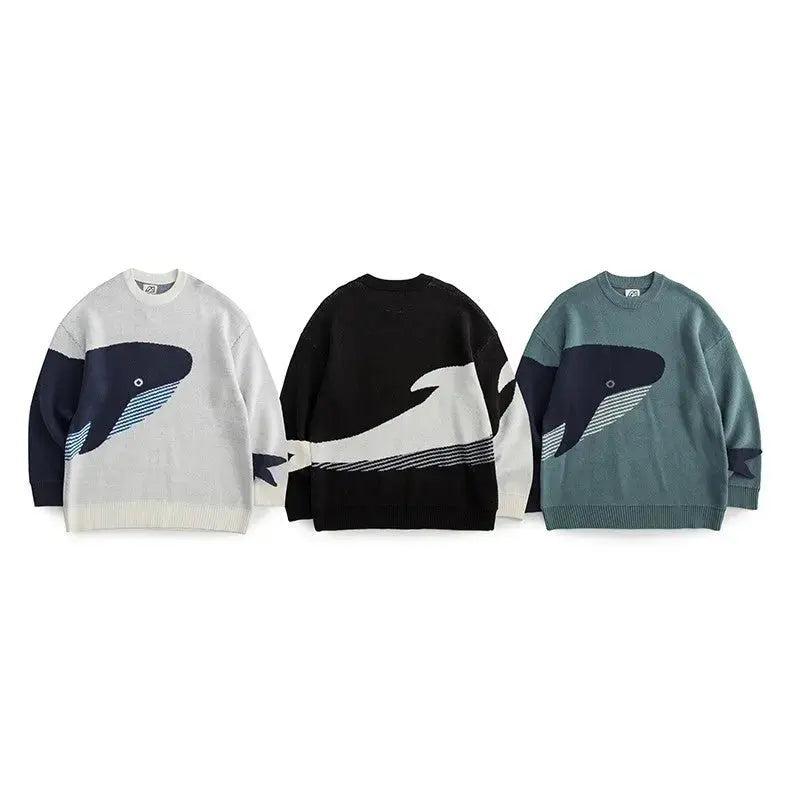 Autumn And Winter New Whale Jacquard Knitted Sweater For Men Angel Wishes