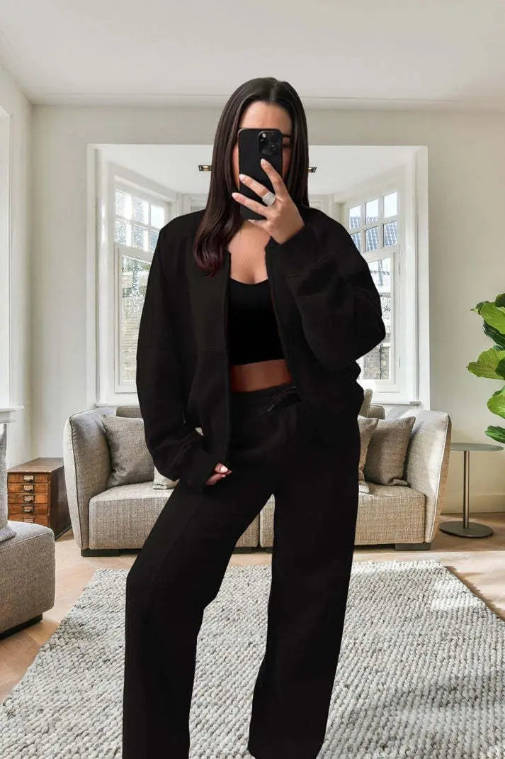 Bomber New Style Oversized Fleece Zipper And Wide Leg Tracksuit Angel Wishes