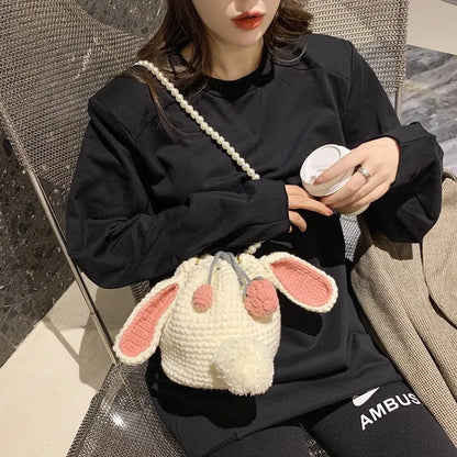 Strawberry Rabbit Crochet Wool Shoulder Bag Angel Wishes