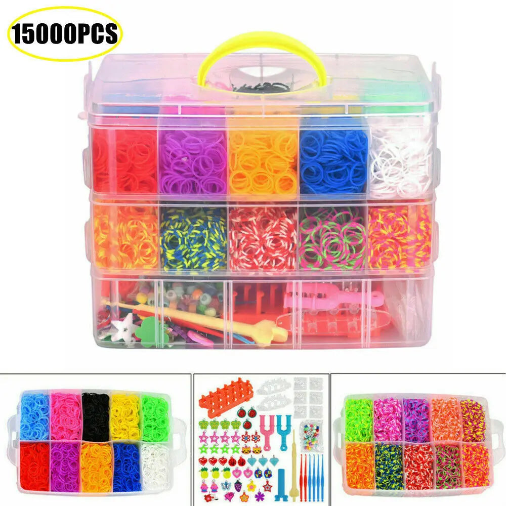 15000Pcs Kit Box   Rubber Loom Bands Children Mult-color Make Woven Bracelet Angel Wishes