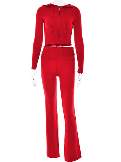 Hoodie Suit Women Leisure Sexy Zip Long Sleeve Sweater And High Waist Long Pants Set Angel Wishes