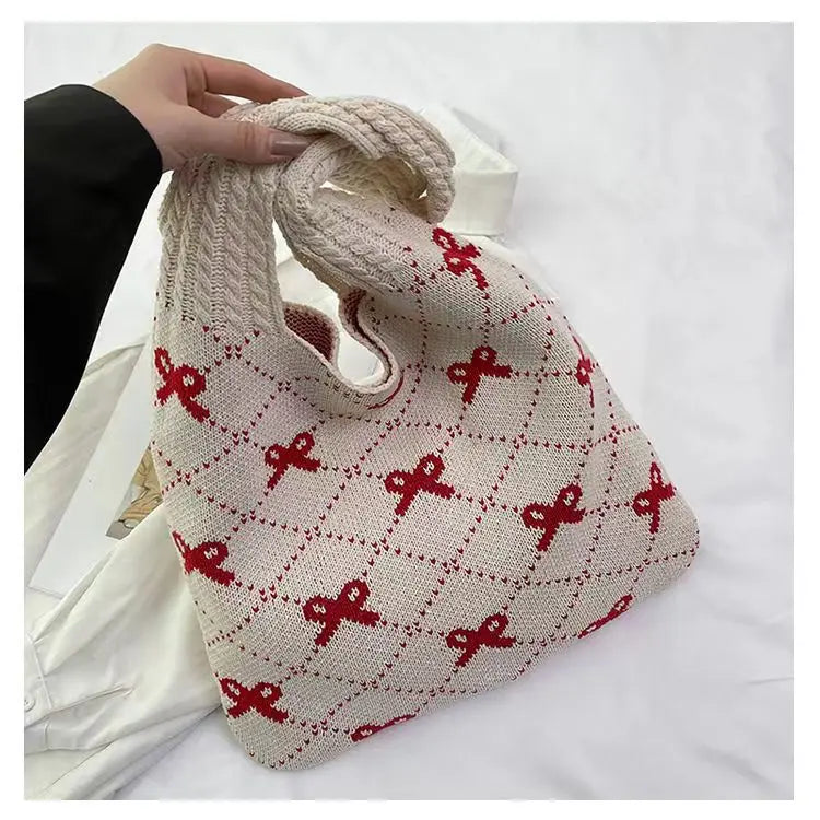 Bow High Sense Light Luxury Minority Shoulder Bag Casual Knitted Woven Bag Angel Wishes