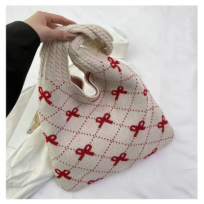 Bow High Sense Light Luxury Minority Shoulder Bag Casual Knitted Woven Bag Angel Wishes