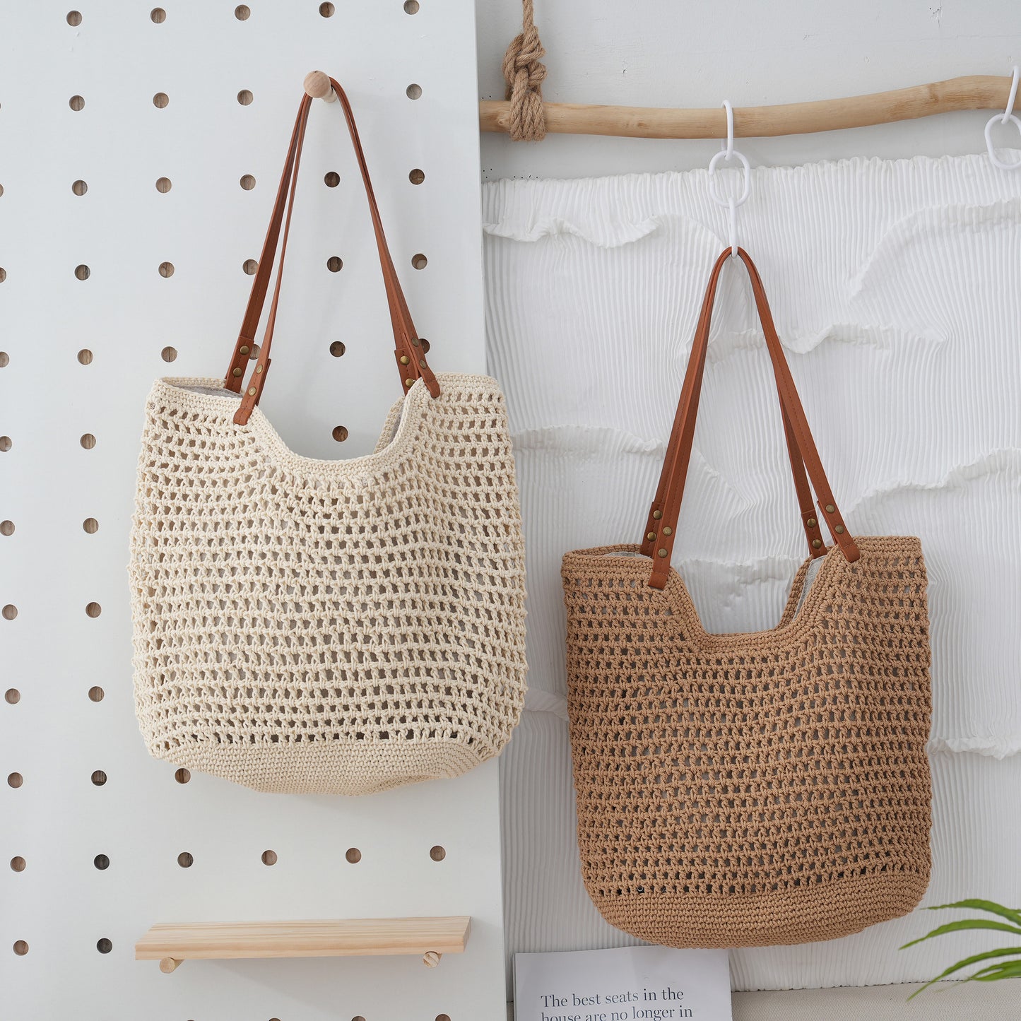 Casual Hollow Mesh Woven Lightweight Straw Handbag Angel Wishes