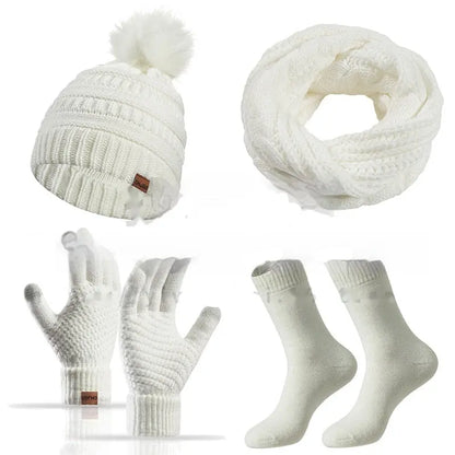 Winter Female Cap Scarf Gloves And Socks Four-piece Set Angel Wishes