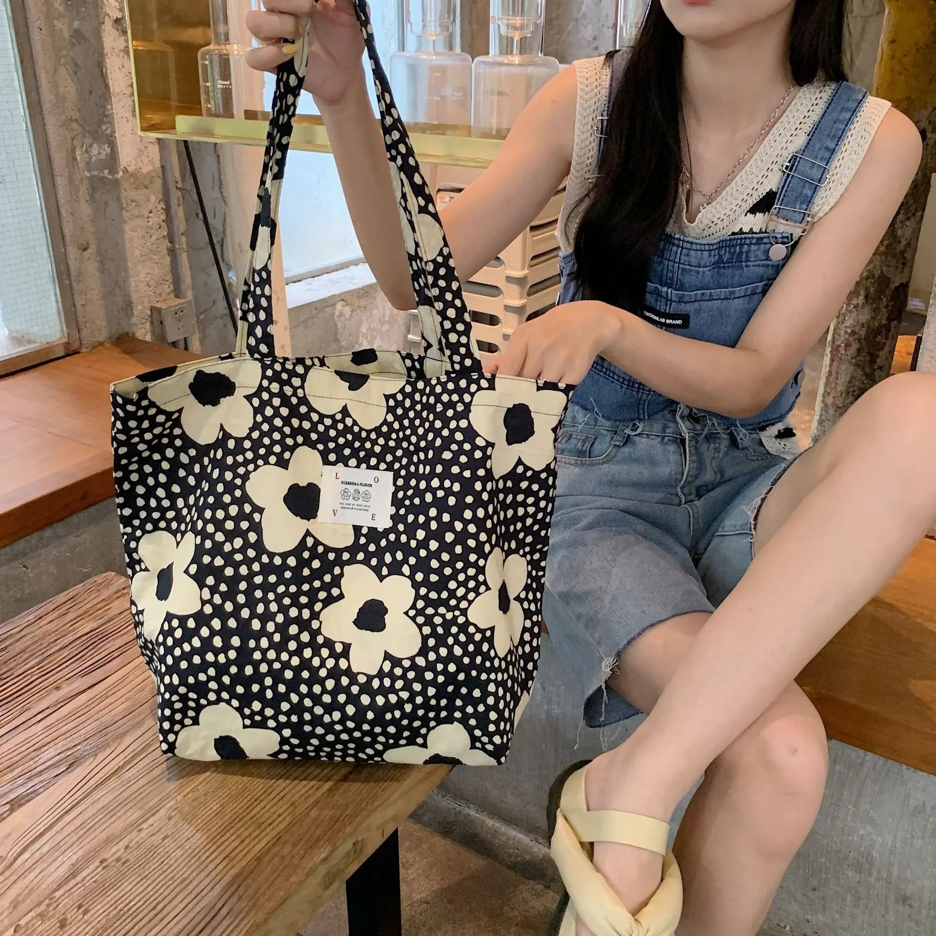 Floral Canvas Tote Bag Angel Wishes