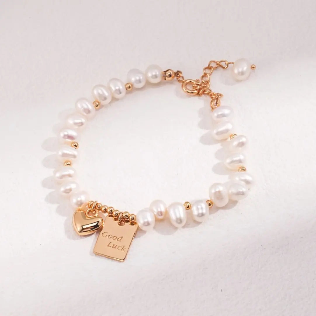 Artificial Pearl Lucky Square Plate Heart Bracelet Partysu Temperamental Advanced Angel Wishes