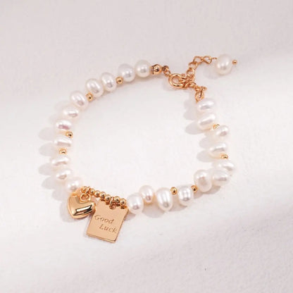 Artificial Pearl Lucky Square Plate Heart Bracelet Partysu Temperamental Advanced Angel Wishes