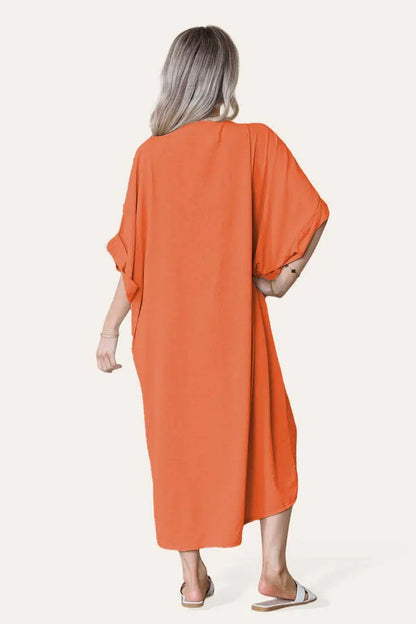 Womens V-Neck Tie Knotted Twisted Front Oversized Longline Midi Dress Angel Wishes