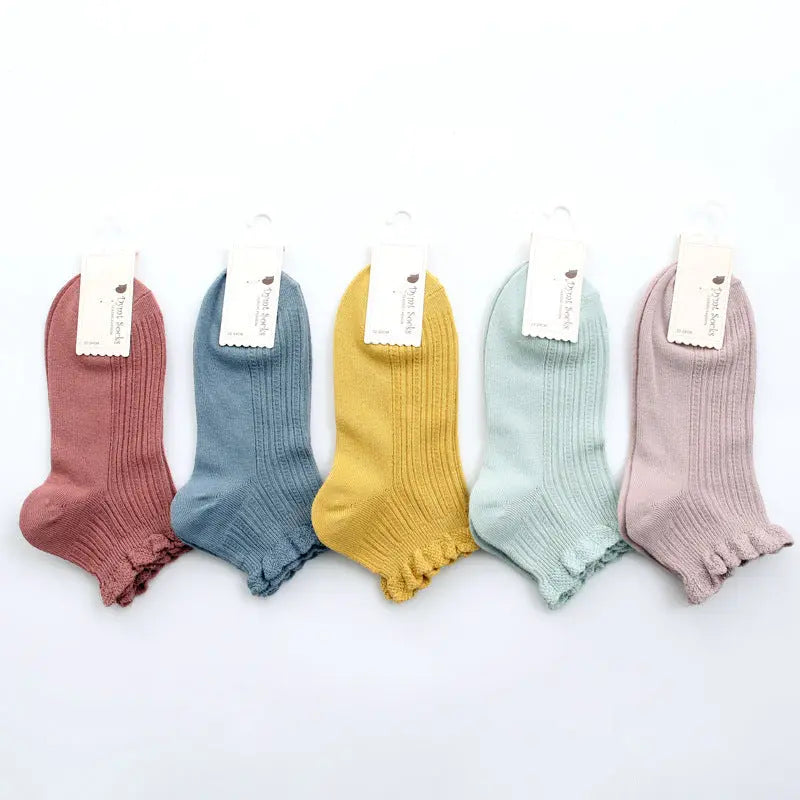 Women's Double Needle Solid Color Cotton Short Ankle Socks Angel Wishes