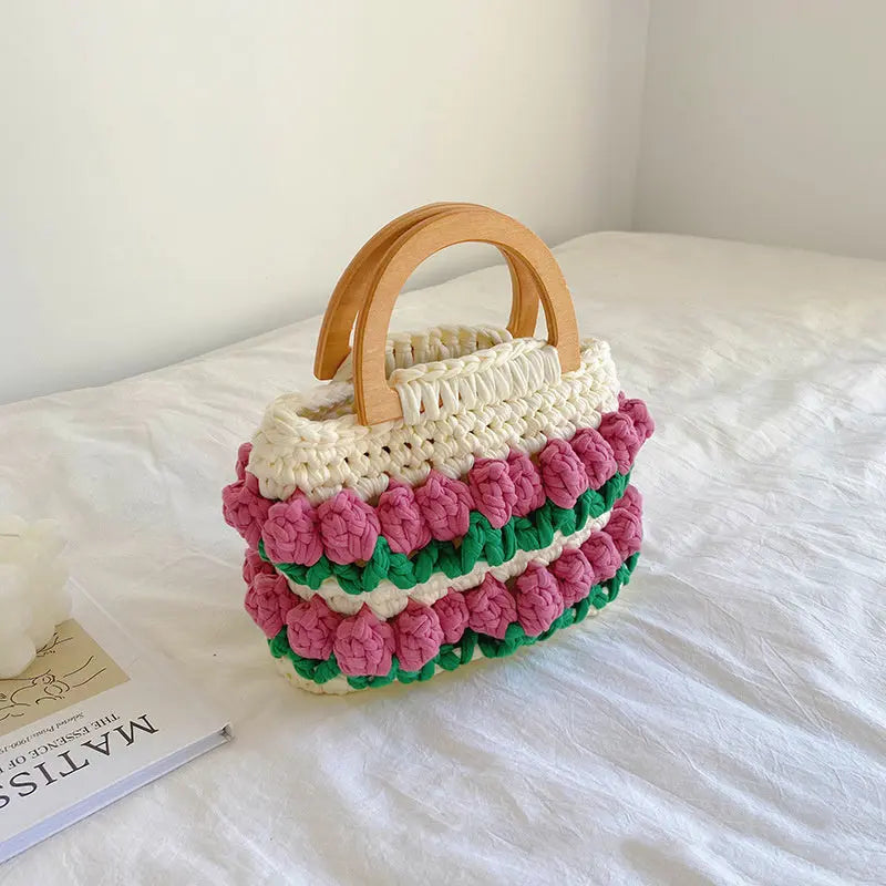 Tulip Bag Hand-woven Bag Cloth Strip Crochet Angel Wishes