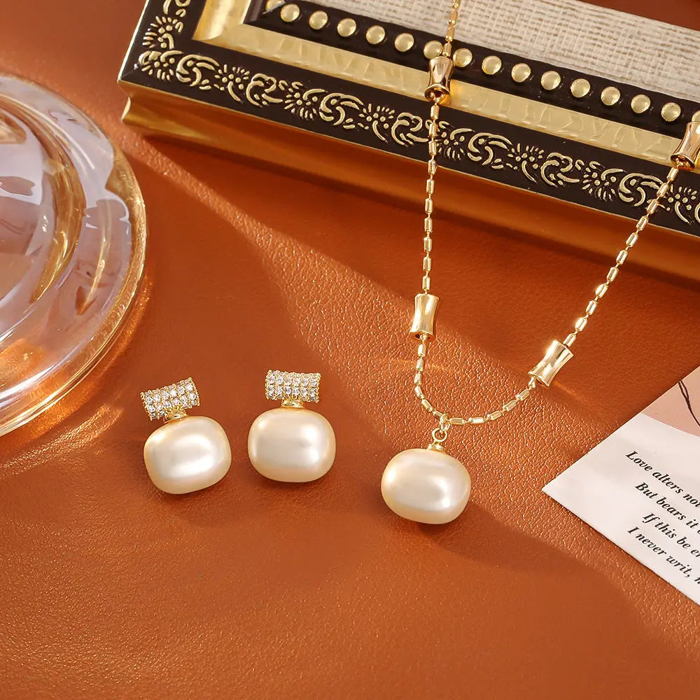 Sugar Pearl Bamboo Necklace High-end Fashion Simple Stud Earrings Angel Wishes
