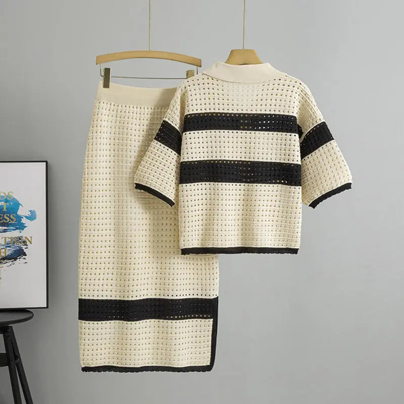 Knitted Short-sleeved top and Skirt Two-piece Set Angel Wishes