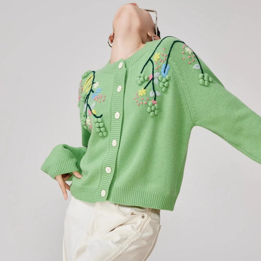 Handmade Three-dimensional Embroidered Knitted Cardigan For Women Angel Wishes