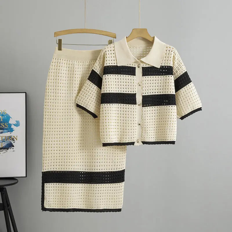 Knitted Short-sleeved top and Skirt Two-piece Set Angel Wishes