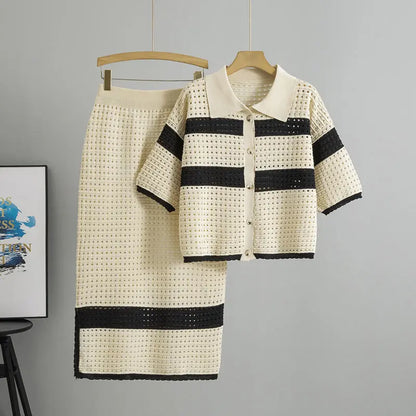 Knitted Short-sleeved top and Skirt Two-piece Set Angel Wishes
