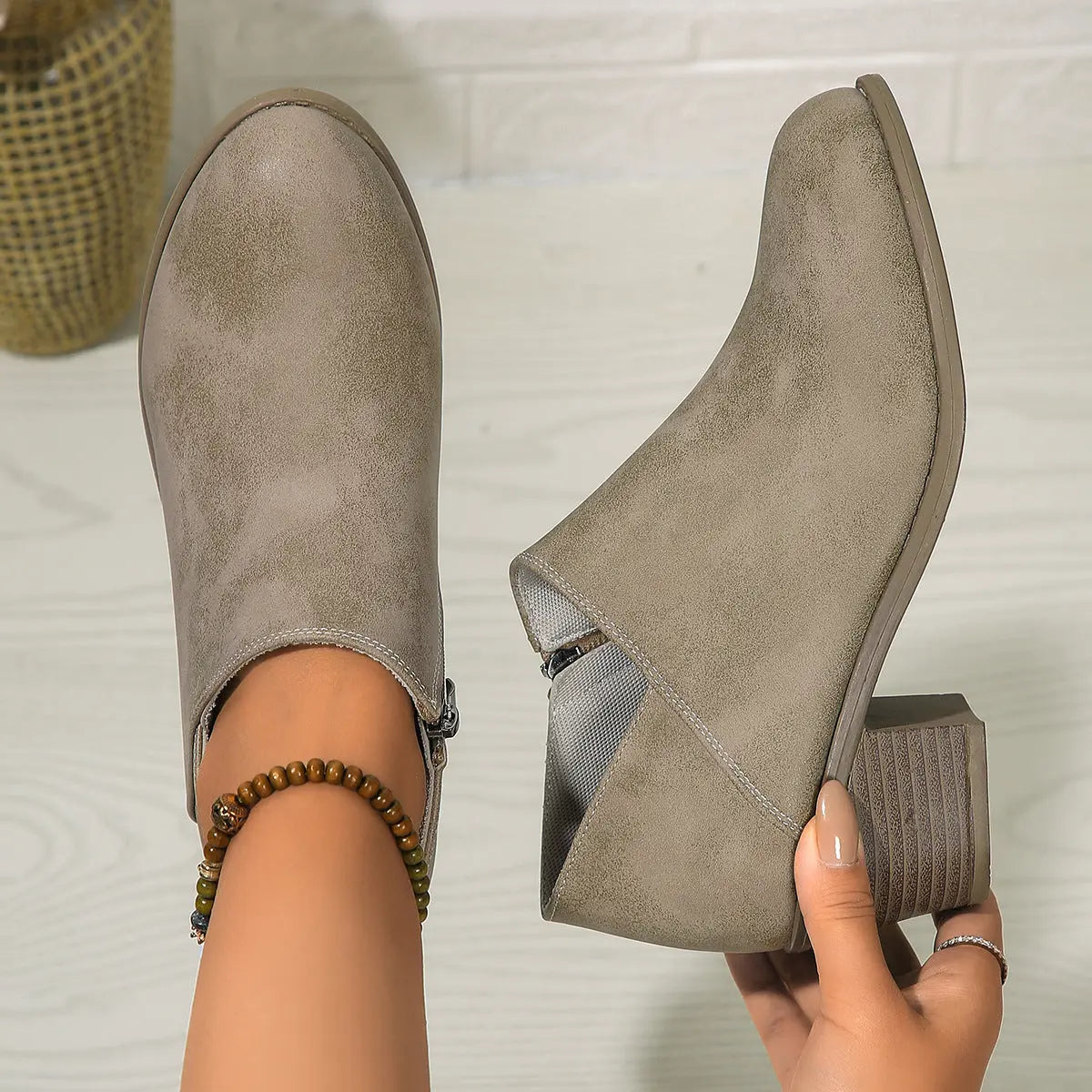 Chunky Heel Round Toe Ankle Boots With Side Zipper Design Fashion Fall Winter Short Boots For Women Shoes Angel Wishes