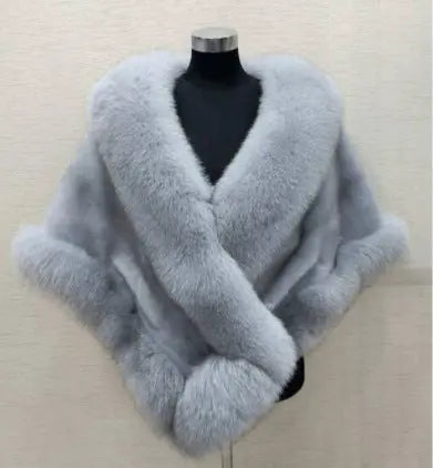 Imitated Mink Fox Fur Cape Coat Plus-sized Dress Shawl Angel Wishes