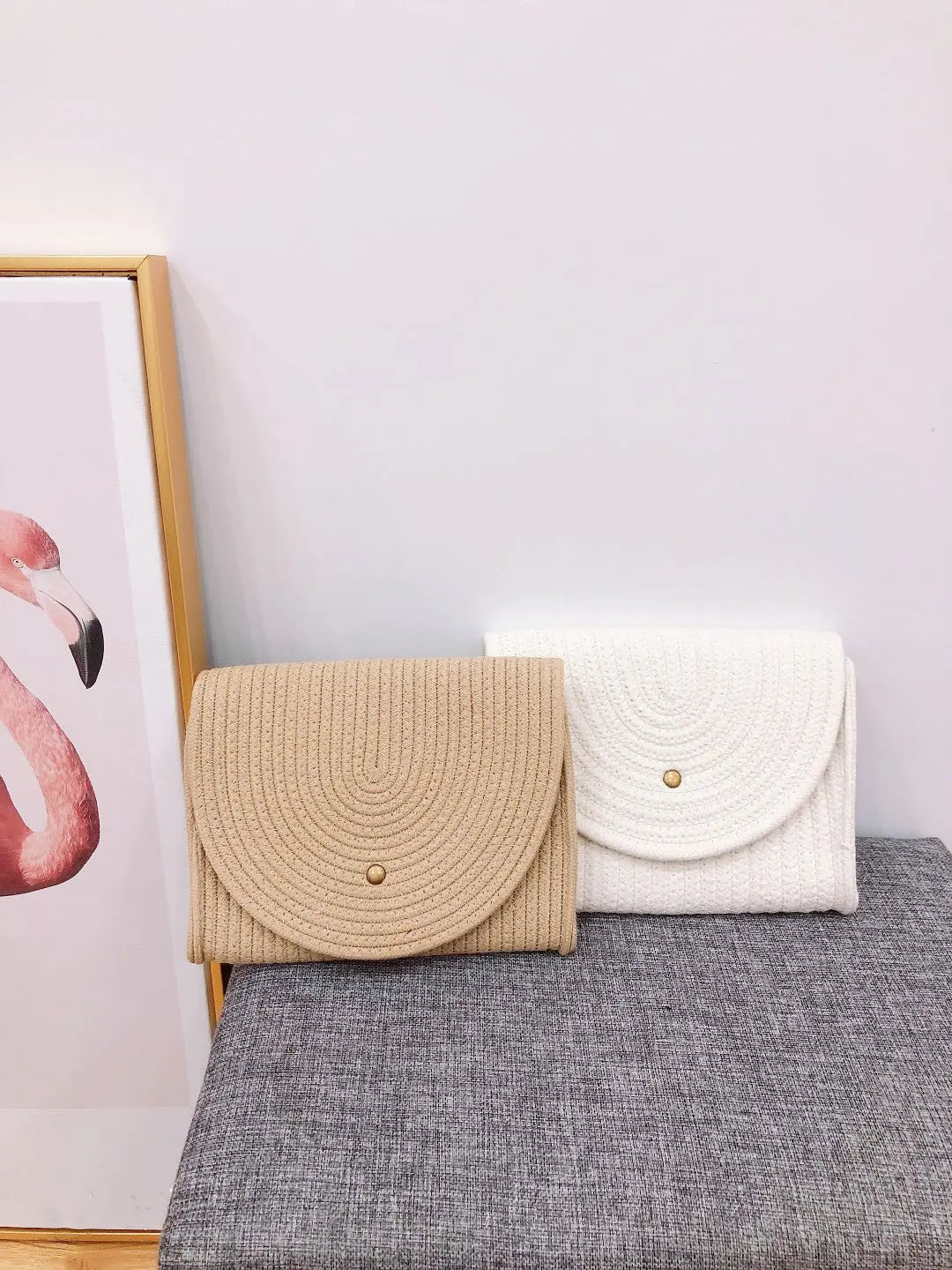 Women's Summer Straw Woven Cotton Thread Bag Angel Wishes