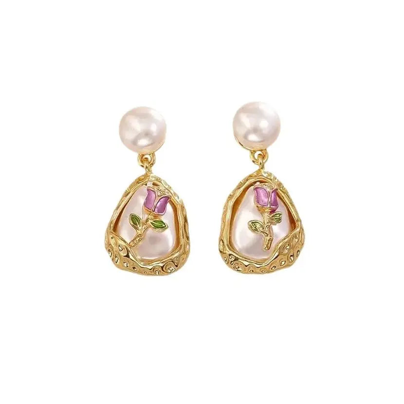 Fashion Baroque Pearl Stud Earrings High-grade Exquisite Elegant Graceful Angel Wishes