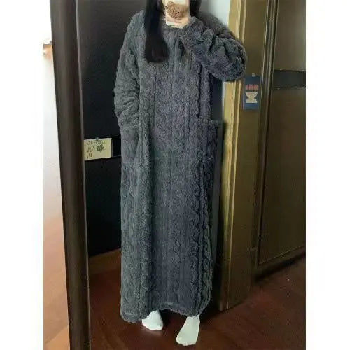 Women's Long Sleeve Comfortable Warm Combed Cotton Velvet Night Dress Angel Wishes