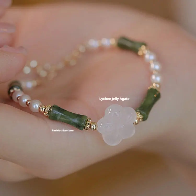 Stylish Olivine Bamboo Joint Shell Pearls Bracelet Angel Wishes