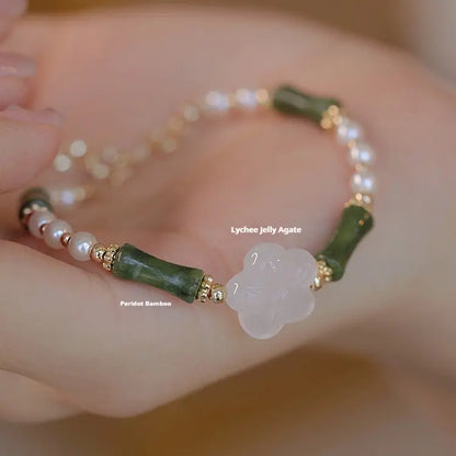 Stylish Olivine Bamboo Joint Shell Pearls Bracelet Angel Wishes