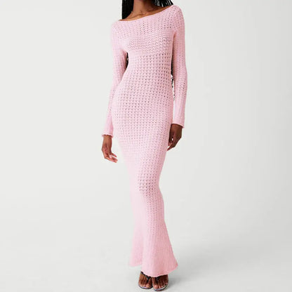 Pink Backless Knitted Dress Angel Wishes