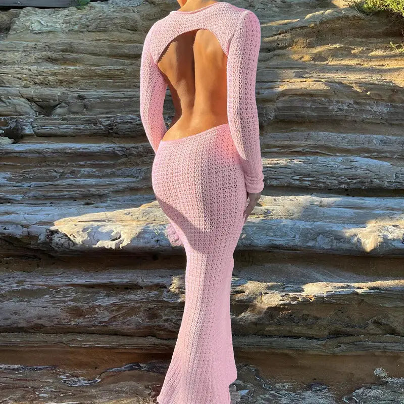 Pink Backless Knitted Dress Angel Wishes