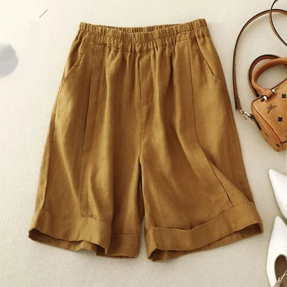 Summer High Waist Cotton Linen Wide Leg Shorts Angel Wishes