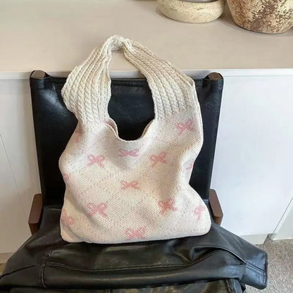 Bow High Sense Light Luxury Minority Shoulder Bag Casual Knitted Woven Bag Angel Wishes